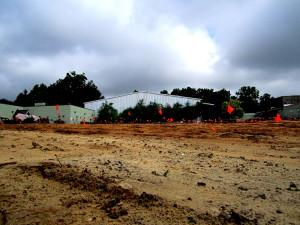 1,600 Red flags mark the spot where Earthquake Drains will be inserted into the ground